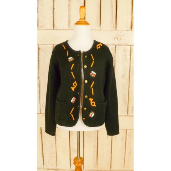 Vintage black knit Christmas holiday cardigan sweater ugly Christmas sweater - Picture 5 of 5